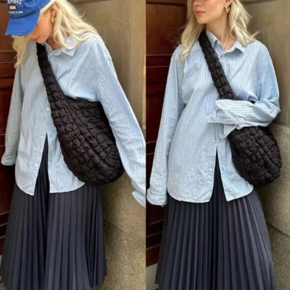 Fashionable Large Capacity Puffer Embroidered Shoulder Bag  - Black - Picture 13 of 15